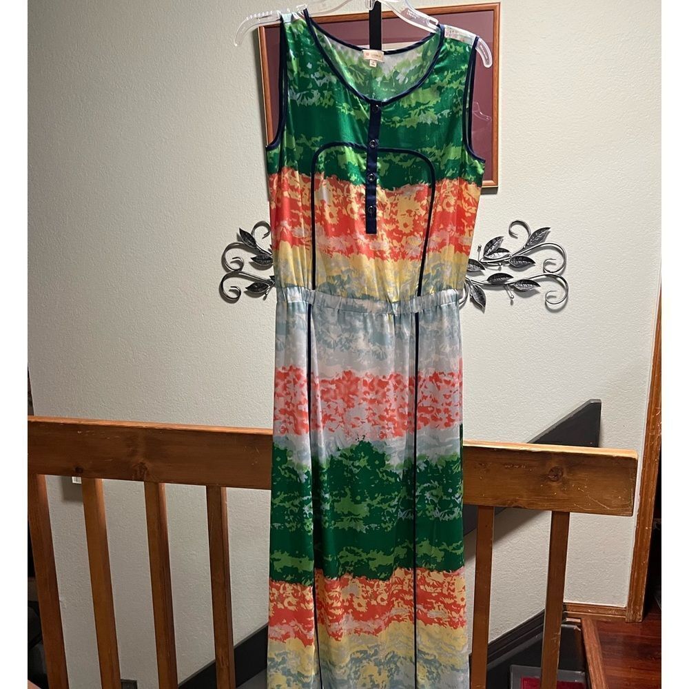 Up Daniel Cremieux Green and Orange Sleeveless Maxi Sundress Size Small #065
